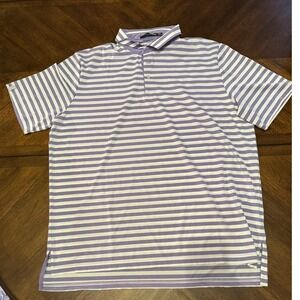 RLX Ralph Lauren Golf Polo Shirt Striped Purple White Short Sleeve‎ |N1